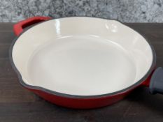 12" TRAMONTINA RED AND WHITE ENAMELED CAST IRON FRY PAN