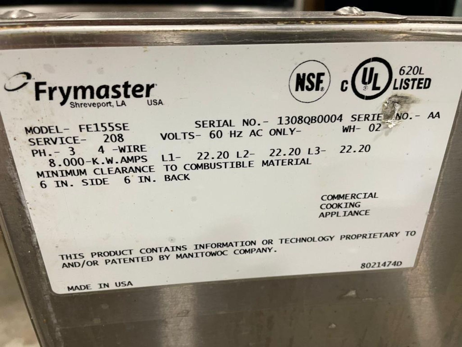 FRYMASTER FE155SE RETHERMALIZER - Image 7 of 9