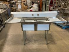 DOUBLE SINK WITH CORNER DRAINS & DUAL DRAINBOARD - OMCAN 43767 - OVERALL DIMS 72" X 24" X 24"