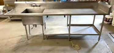 110" STAINLESS STEEL WORK TABLE WITH SINGLE WELL SINK *LEG NEEDS REPAIR*