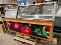 DUKE 85" REFRIGERATED PREP TABLE WITH DISPLAY FRONT GLASS WINDOW/DAY COVER & SINGLE STEAM TABLE