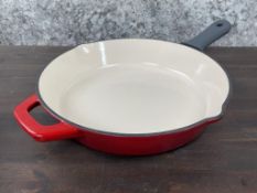 10" TRAMONTINA RED AND WHITE ENAMELED CAST IRON FRY PAN