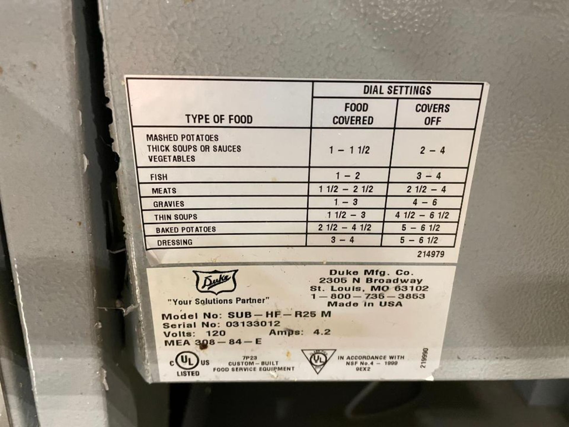 DUKE 85" REFRIGERATED PREP TABLE WITH DISPLAY FRONT GLASS WINDOW/DAY COVER & SINGLE STEAM TABLE - Image 7 of 15