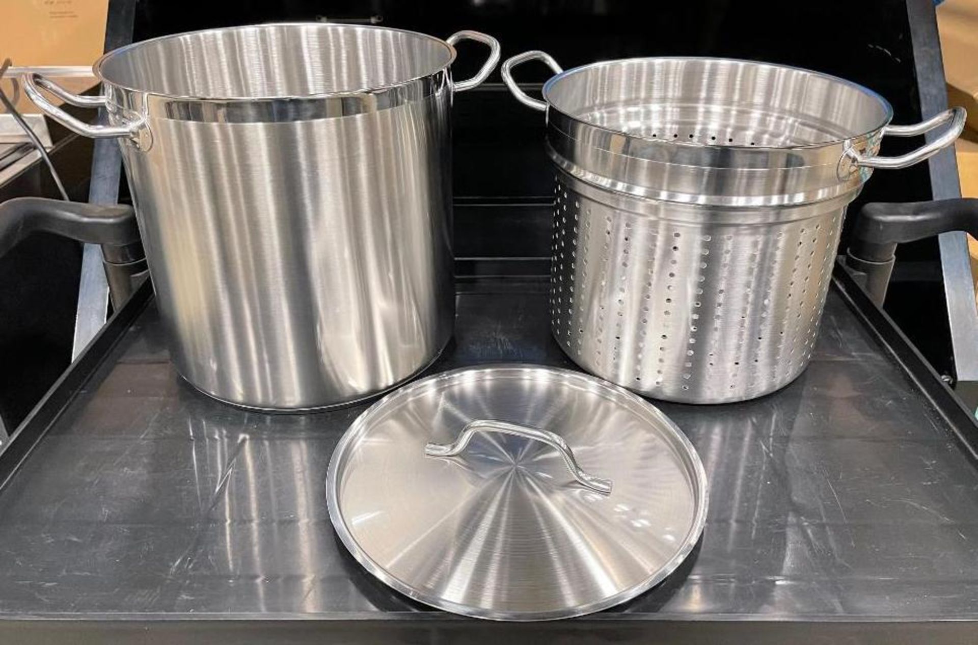 20QT HEAVY DUTY STAINLESS STOCK POT INDUCTION CAPABLE & STEAMER BASKET, JR 47202 & 47204 - NEW
