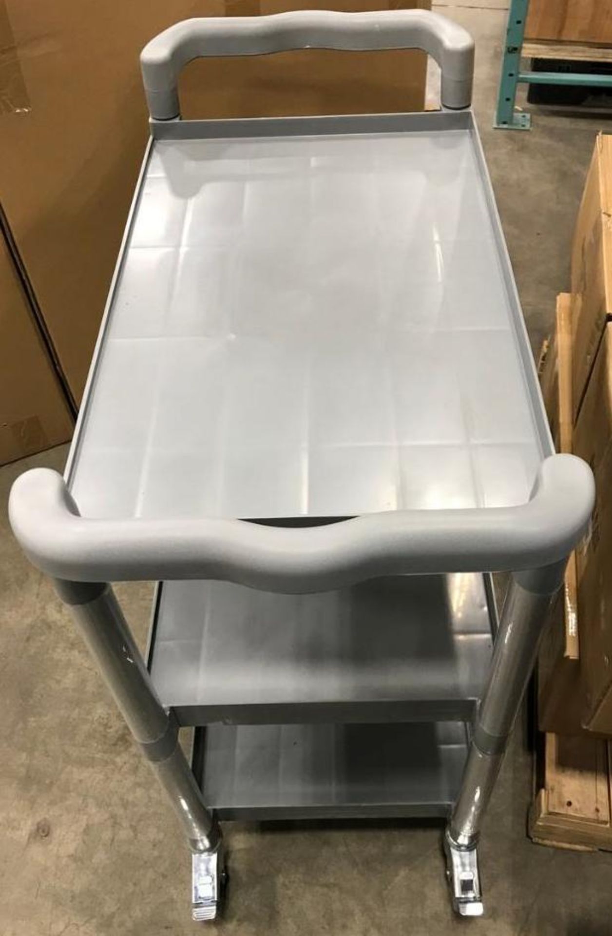 3 TIER TROLLEY CART, GREY, 16-1/8"X32-7/8"X37-7/8"H, 120-T1632 - NEW - Image 2 of 4