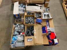 Pallet of Asst. Gang Boxes, Connectors, Cable Straps, etc.