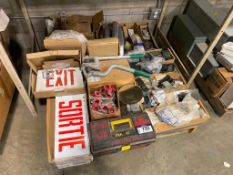 Pallet of Asst. Electrical including Exit Signs, Connectors, Breaker Spacers, Conduit, etc.