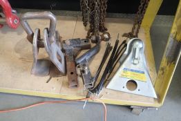 Lot of (2) Hitch Receivers, Class 5 A-Frame 2 5/16" Trailer Coupler, Lifting Clamp and Bungee Cords.