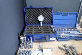 Lot of Asst. Hydro Test Gauges, Asst. Fittings and Travel Case.