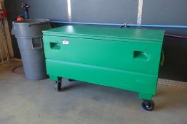 Lot of Mobile 60"x24"x24" Job Box and (2) Rubbermaid Garbage Bins.