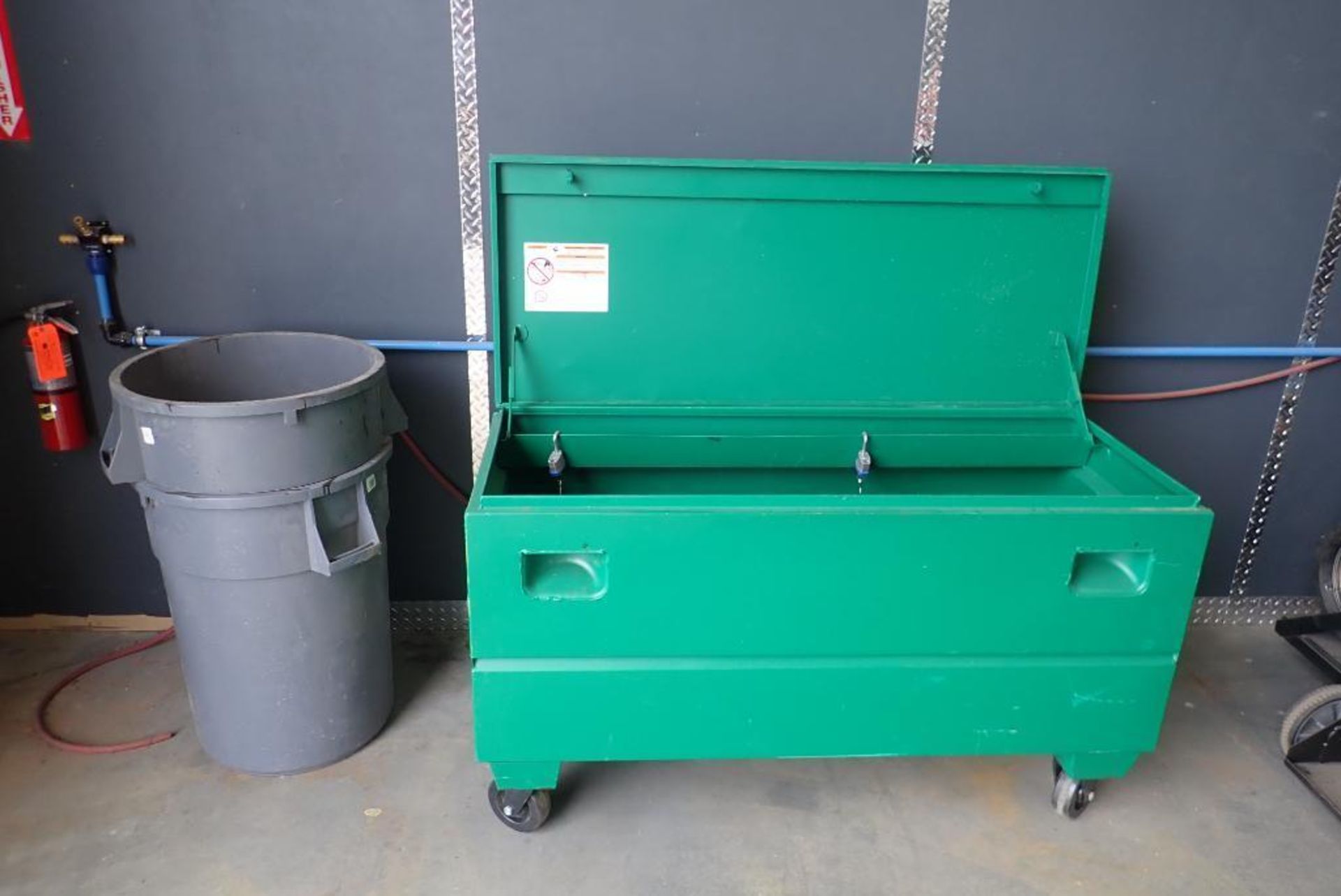 Lot of Mobile 60"x24"x24" Job Box and (2) Rubbermaid Garbage Bins. - Image 2 of 3
