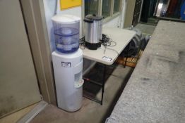 Lot of Vitapur Hot/Cold Water Dispenser, Coffee Maker and Rubbermaid Folding Table.