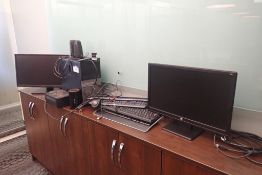 Lot of Desktop Computer, (2) Flatscreen Monitors, UPS, Speakers, D-Link, Mouse and (3) Keyboards.