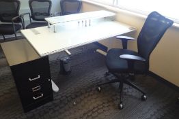 Lot of Adjustable Work Table, Task Chair, (2) Monitor Stands and 2-Drawer File Cabinet.