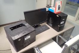 Lot of Desktop Computer, HP LaserJet Pro 400 Printer, Asus Flatscreen Monitor, Keyboard and Mouse.