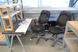 Lot of Work Table, 3-Door Pedestal and (2) Task Chairs.