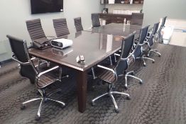 Lot of (2) Boardroom 5'x74" Tables and (10) Boardroom Hydraulic Chairs.