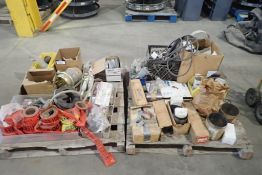 Lot of (2) Pallets Shim Stock, Hose Clamps, Caution Tape, etc.