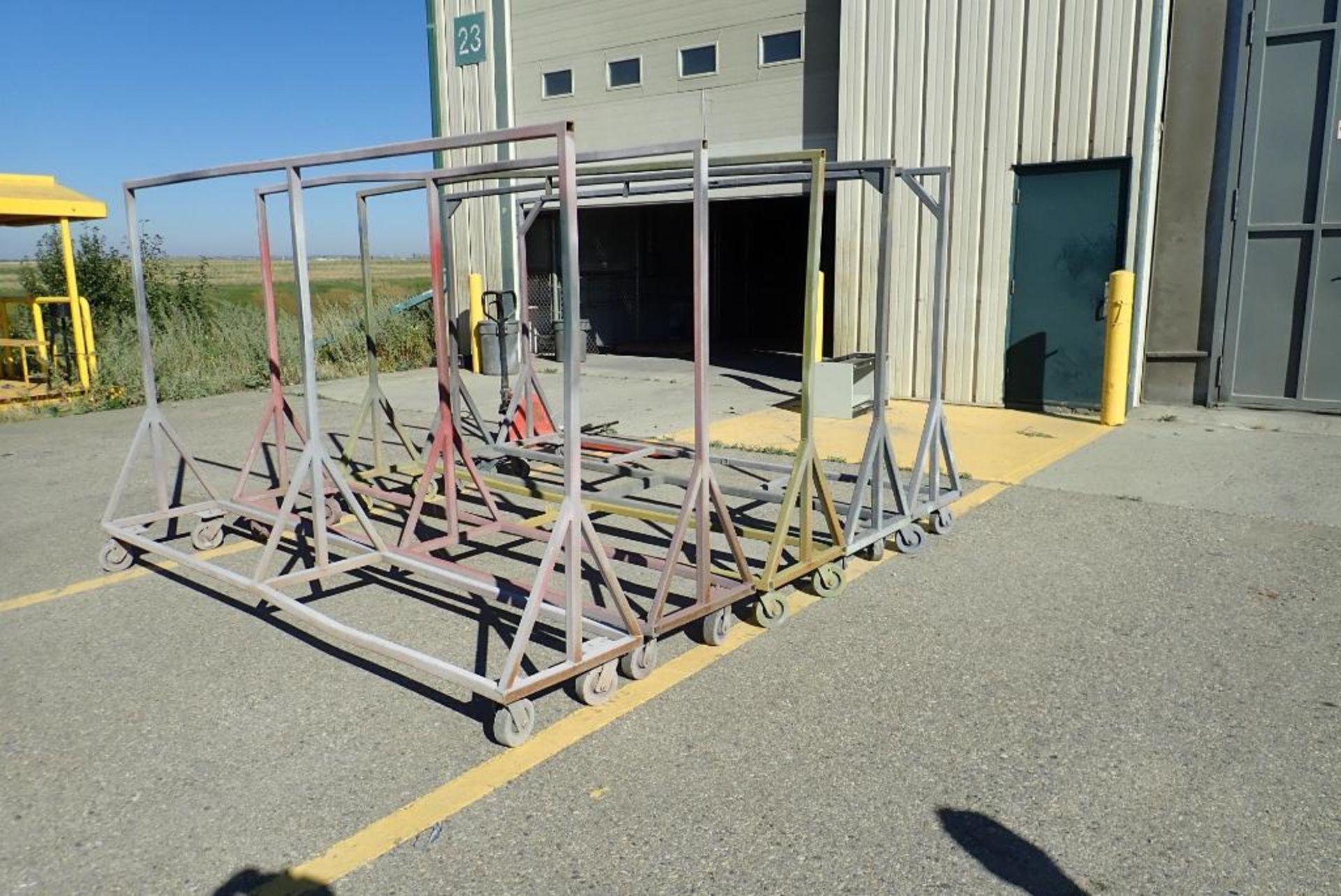 Lot of (5) Asst. Mobile Paint Shop Racks-GREEN PAINT.