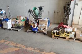 Lot of (3) Pallets w/(2) Floor Polishers, NEW Fireproof Coveralls, Safety Tape, etc.
