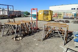 Lot of (9) Steel Sawhorses and 1-Ton Lifting Frame-YELLOW PAINT.