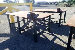 Lot of (2) Steel 4'x8' Shop Tables w/(2) 6" Vices.