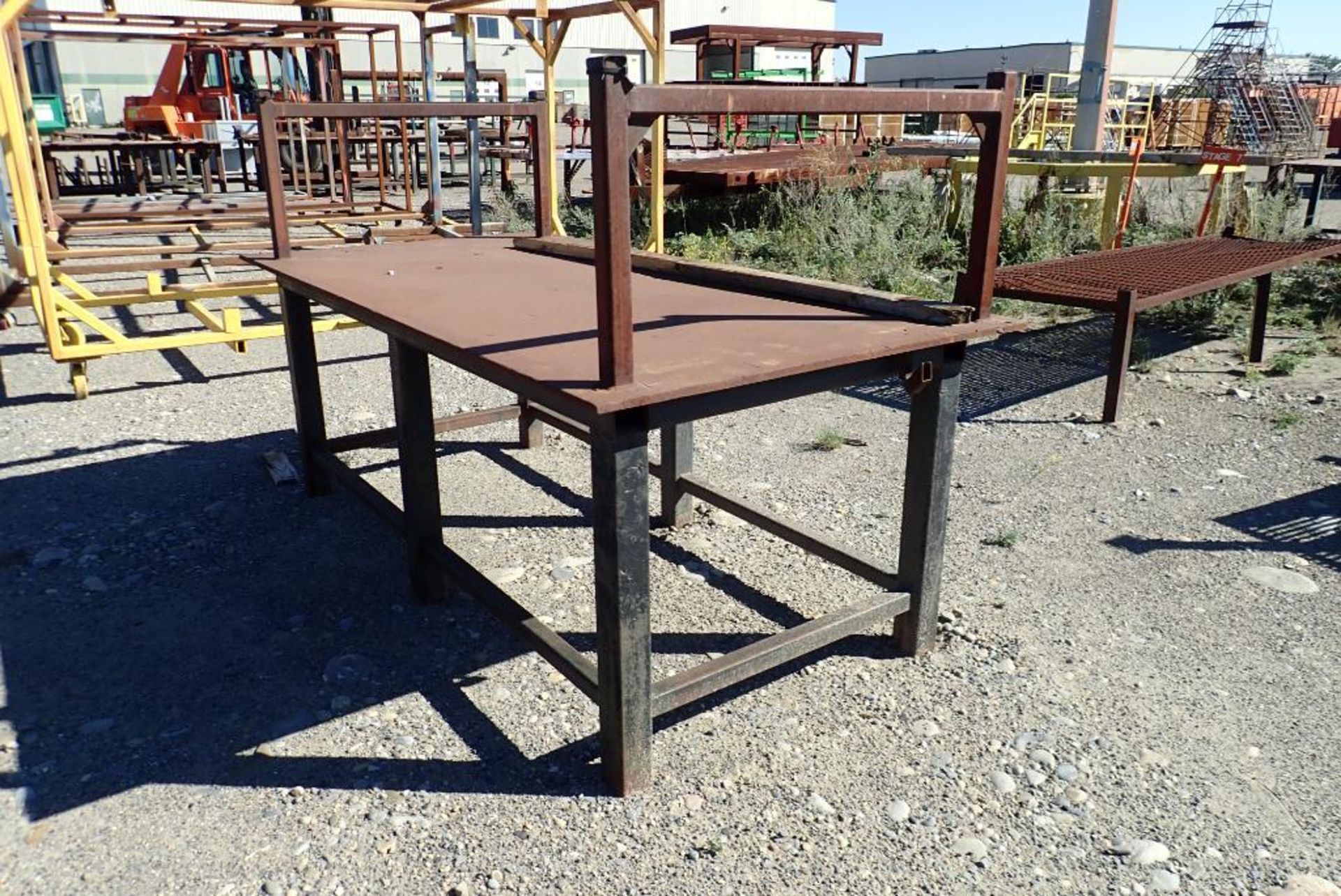 Lot of Steel 4'x8' Shop Table and (3) Asst. Size Sandblast Tables-YELLOW PAINT. - Image 2 of 3