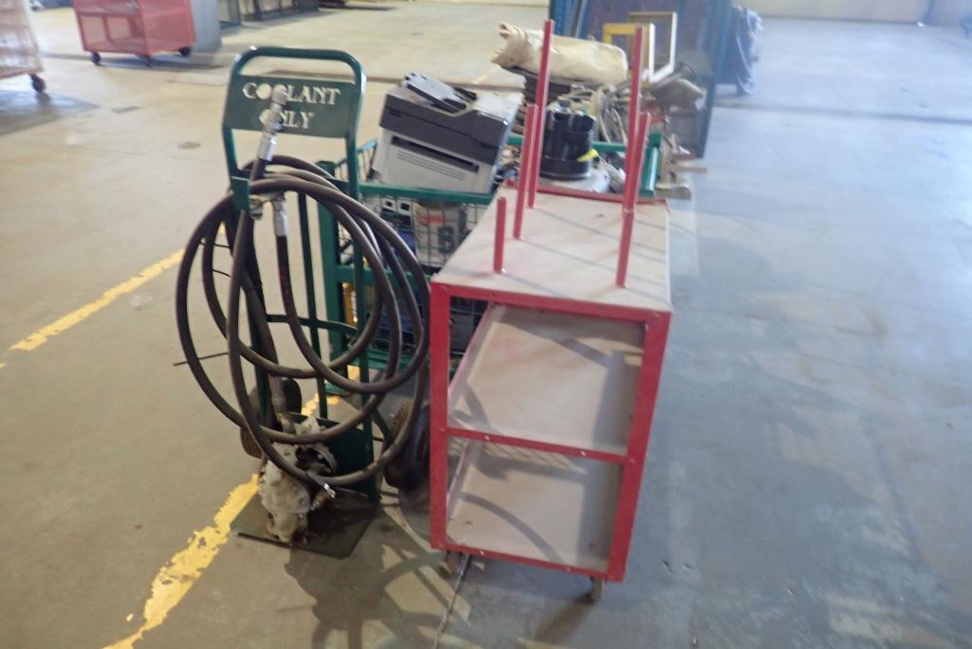 Lot of 2-Wheel Cart w/Diaphragm Pump and 3-Tier Warehouse Cart.