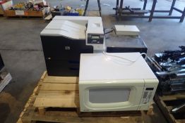 Lot of HP Color LaserJet CP5225 Printer and (2) Microwaves.