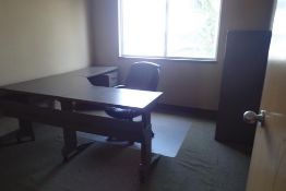 Lot of L-Shaped Desk, Pedestal, Storage Cabinet and Task Chair.