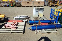 Lot of (8) Hydraulic Rams, (6) Steel Pedestals and Tubing Bender Frame w/Hydraulic Ram-GREEN PAINT.