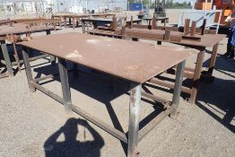 Lot of Steel 4'x8' Shop Table w/6" Vice and Steel 4'x8' Shop Table w/Ridgid Chain Vice.