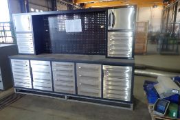 30-Drawer Tool Cabinet w/10-Drawer 2-Door Top Chest and Peg Board.