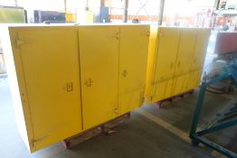 Lot of (2) Metal 3-Door Storage Cabinets and Asst. Paint Products, etc.