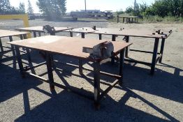 Lot of Steel 4'x8' Shop Table w/6" Vice and Steel 4'x10' Shop Table.