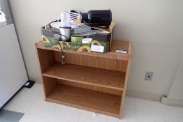 Lot of Wooden Shelf and Asst. Kitchenware.