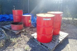 Lot of (2) Barrels Rotella HDTI SAE 30, Barrel Spirex S6CXME 10W/40 and Justrite Oily Waste Can.