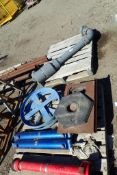 Lot of Hydraulic Rams, Barrel Carts, Pipe, Oxy/Acetylene Carts, Clevises, etc-YELLOW PAINT.