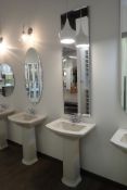 Mansfield Pedestal Sink w/ Delta Faucet and Rectangular Bevelled 18"x60" Wall Hung Mirror.