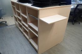 Double Sided Counter Height Stationary Storage Unit.