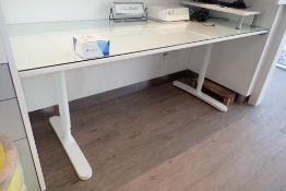 Adjustable 80"x28" Work Table w/Glass Top and Monitor Stand-**NO REMOVAL UNTIL 3PM SEPT. 19/22**