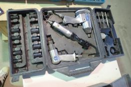 Power Fist Pneumatic Tool Kit w/3/8" Impact, 1/4" Ratchet, Chisel, Asst. Chisels and Impact Sockets.