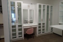 Walk-in Closet Organizer Display w/ Vanity Section and Vanity Chair.