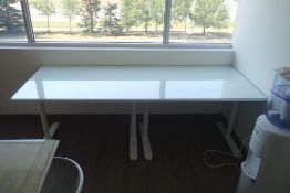 Adjustable 7'x32" Work Table w/Glass Top.
