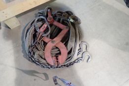 Lot of Pallet Puller, Nylon Sling, Hook and 2-Leg Lifting Chain.