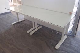 Adjustable 7'x32" Work Table w/Glass Top.