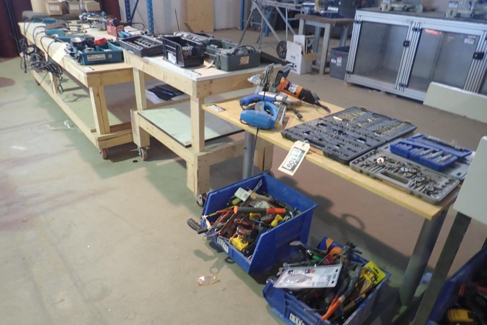 Lot of (2) Mobile Shop Tables and Freestanding Table.