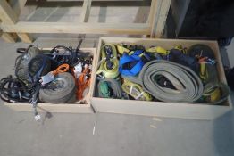 Lot of Asst. Nylon Straps, Bungee Straps, Ratchet Straps, Safety Harness, Wheels, etc.