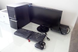 Lot of HP LaserJet Printer, Desktop Computer, Asus Flatscreen Monitor, UPS, Keyboard and Mouse.