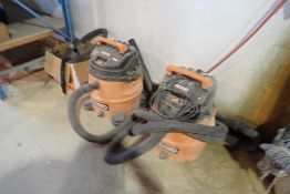 Lot of (2) Ridgid 6hp 14gal Wet/Dry Shop Vacuums and Asst. Attachments.